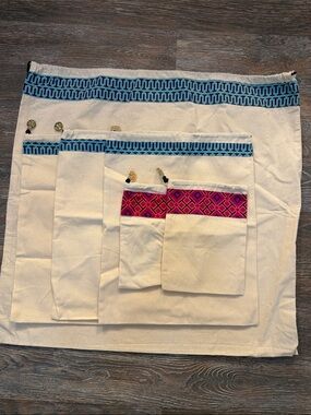 Tory Burch Canvas Totes with Pink an blue Geometric Trim